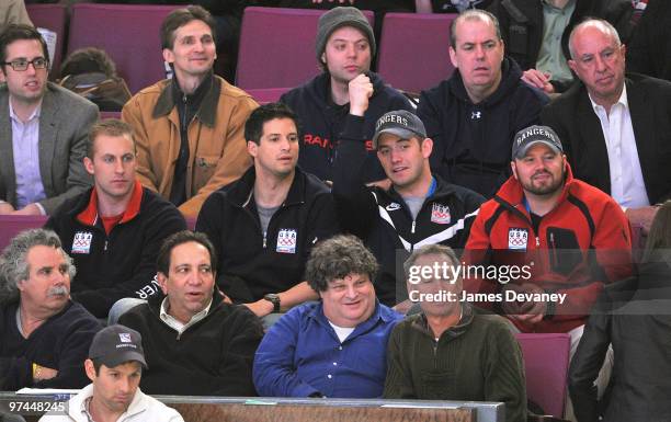 Curt Tomasevicz, Steve Mesler, Justin Olsen and Steve Holcomb of the USA Olympic Bobsled team attends the Pittsburgh Penguins Vs New York Rangers...