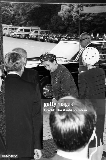 Princess Yuriko of Mikasa and Princess Nobuko of Mikasa attend the Japan Red Cross Society general assembly at Meiji Jingu Hall on May 25, 1988 in...