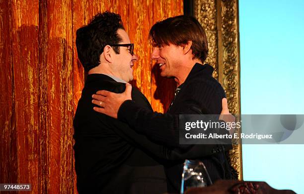 Director/producer/writer J.J. Abrams and actor Tom Cruise onstage during the 5th Annual 'Oscar Wilde: Honoring The Irish In Film' held at the...