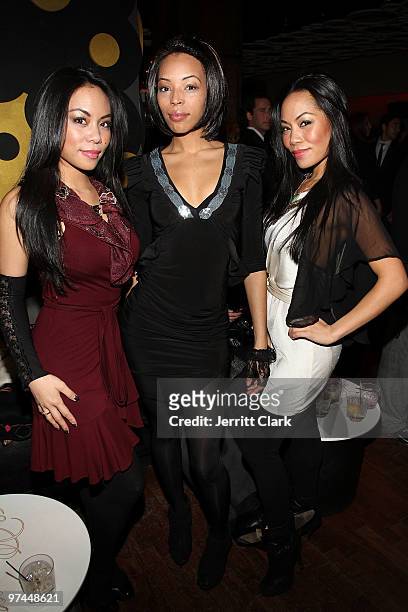 Model Raeesha Salahuddin and Desginers To-Tam and To-Nya Ton-Nu of Sachika attend the "Real Housewives of New York City" Season 3 premiere party at...