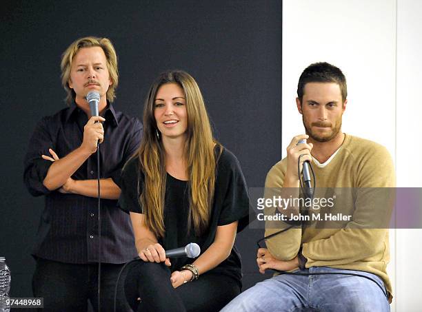 Actors David Spade, Bianca Kajlich and Oliver Hudson attend the CBS "Rules Of Engagement" meet the cast event at the Apple Store Third Street...