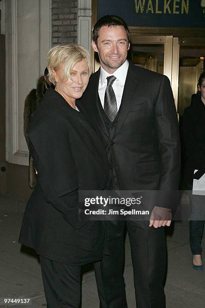 Actor Hugh Jackman and Deborra-Lee Furness attend the opening night of "A Behanding In Spokane" on Broadway at the Gerald Schoenfeld Theatre on March...