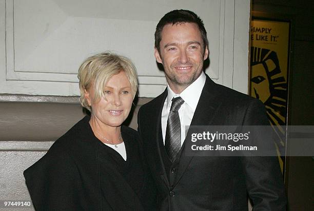 Actor Hugh Jackman and Deborra-Lee Furness attend the opening night of "A Behanding In Spokane" on Broadway at the Gerald Schoenfeld Theatre on March...
