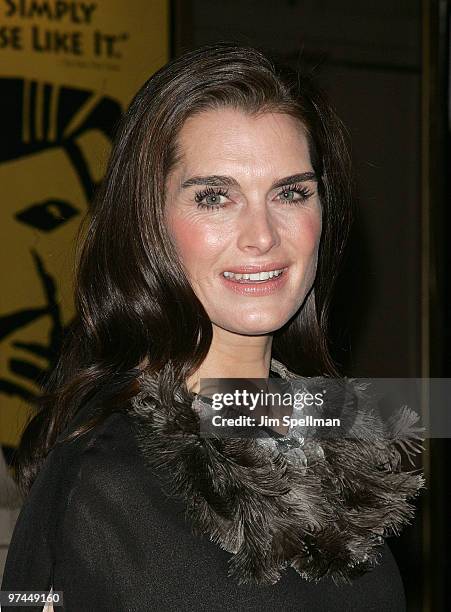 Actress Brooke Shields attends the opening night of "A Behanding In Spokane" on Broadway at the Gerald Schoenfeld Theatre on March 4, 2010 in New...