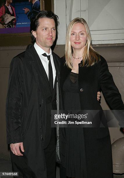 Actress Hope Davis and guest attend the opening night of "A Behanding In Spokane" on Broadway at the Gerald Schoenfeld Theatre on March 4, 2010 in...