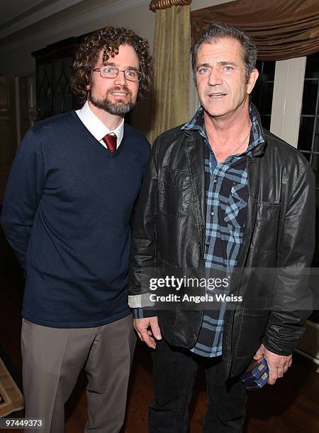 Actor Mel Gibson and Borys Kit attend The Hollywood Reporter's and the Mayor of Los Angeles' Oscar Nominees' Night presented by Bing and MSN at The...