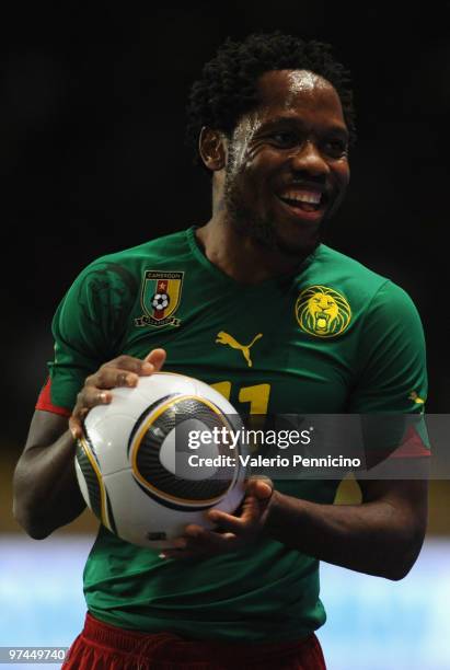 Jean ll Makoun of Cameroon smiles during the International Friendly match between Italy and Cameroon at Louis II Stadium on March 3, 2010 in Monaco,...