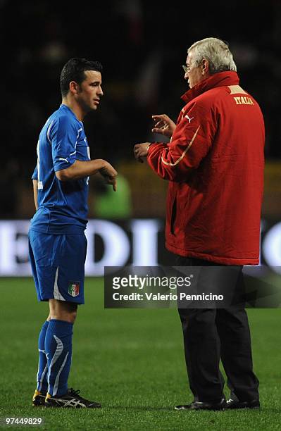 Italy head coach Marcello Lippi issues instructions Antonio Di Natale during the International Friendly match between Italy and Cameroon at Louis II...