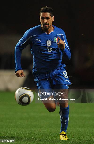 Marco Borriello of Italy in action during the International Friendly match between Italy and Cameroon at Louis II Stadium on March 3, 2010 in Monaco,...