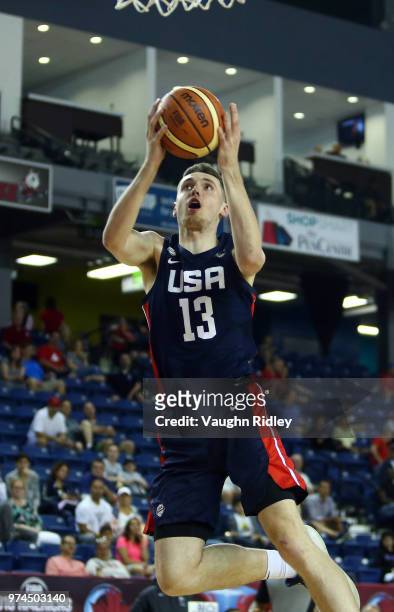 Matthew Hurt of the United States shoots the ball during the second half of a FIBA U18 Americas Championship group phase game against Puerto Rico at...