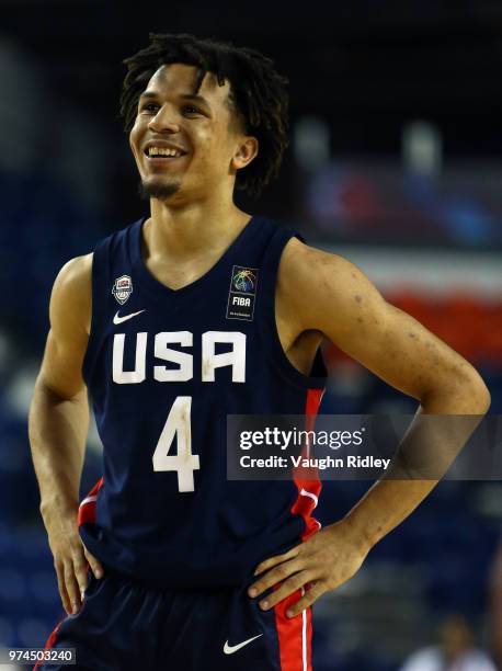 Cole Anthony of the United States smiles during the second half of a FIBA U18 Americas Championship group phase game against Puerto Rico at the...