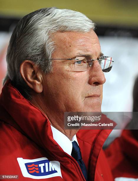 Head coach Marcello Lippi of Italy during the International Friendly match between Italy and Cameroon at Louis II Stadium on March 3, 2010 in Monaco,...