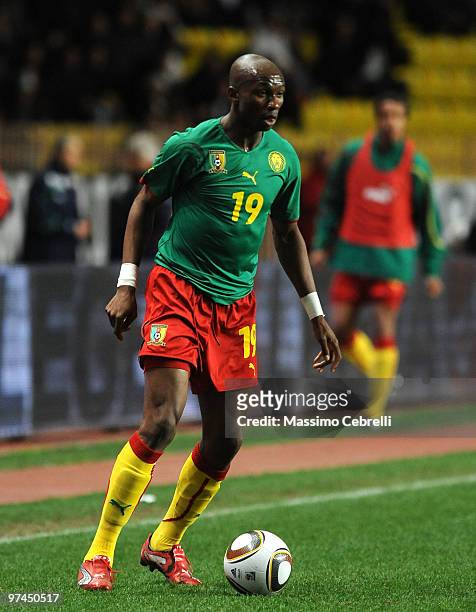 Stephane Mbia of Cameroon in action during the International Friendly match between Italy and Cameroon at Louis II Stadium on March 3, 2010 in...