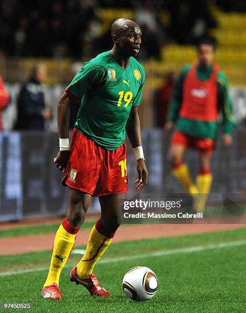 Stephane Mbia of Cameroon in action during the International Friendly match between Italy and Cameroon at Louis II Stadium on March 3, 2010 in...