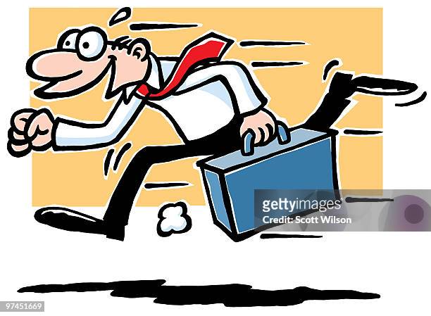A Cartoon Drawing Of A Businessman Holding A Briefcase And Running High-Res  Vector Graphic - Getty Images