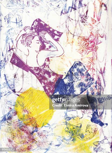 A Colorful Print Of A Woman Sleeping, Stock-Foto