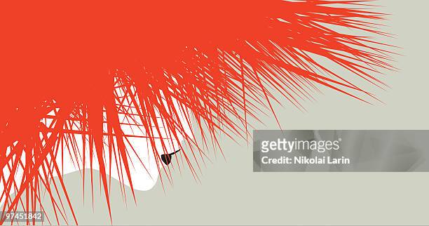 an illustration of a woman with wild red spiked hair with her face only slightly visible behind it - spitzhaarfrisur stock-grafiken, -clipart, -cartoons und -symbole