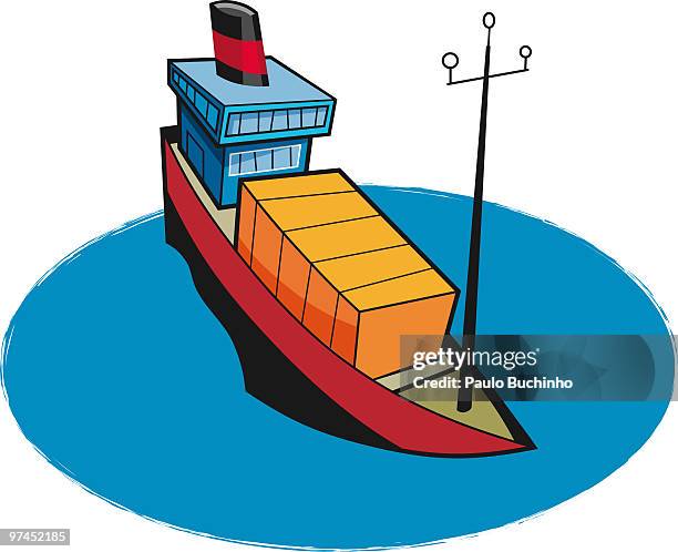 a colorful illustration of a ship in water - buchinho stock-grafiken, -clipart, -cartoons und -symbole