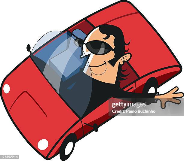 an illustration of a man driving a red car - buchinho stock-grafiken, -clipart, -cartoons und -symbole