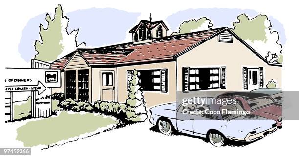 A Vintage Illustration Of A Suburban Home, Foto stock