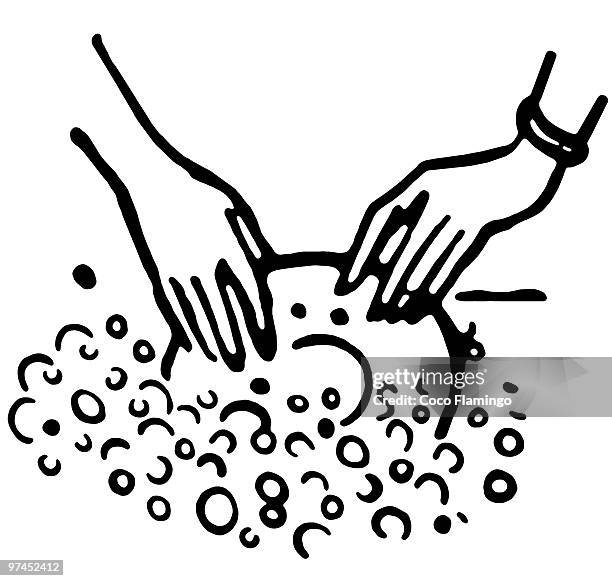 a black and white version of washing the dishes - washing dishes stock illustrations