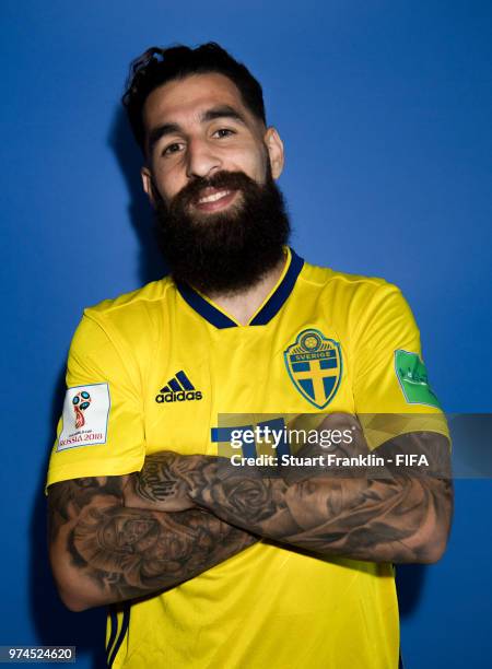 Jimmy Durmaz of Sweden poses for a photograph during the official FIFA World Cup 2018 portrait session at on June 13, 2018 in Gelendzhik, Russia.