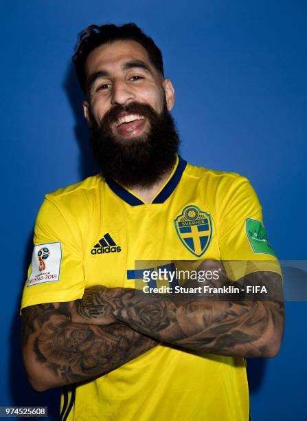 Jimmy Durmaz of Sweden poses for a photograph during the official FIFA World Cup 2018 portrait session at on June 13, 2018 in Gelendzhik, Russia.