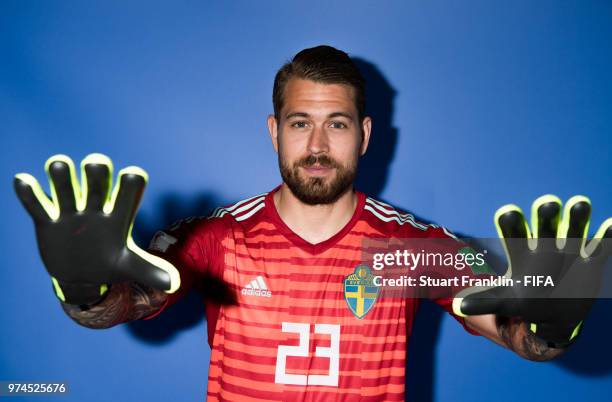 Kristoffer Nordfeldt of Sweden poses for a photograph during the official FIFA World Cup 2018 portrait session at on June 13, 2018 in Gelendzhik,...