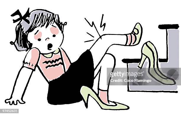a young girl has fallen over playing in he mothers high heels - baggy green stock illustrations