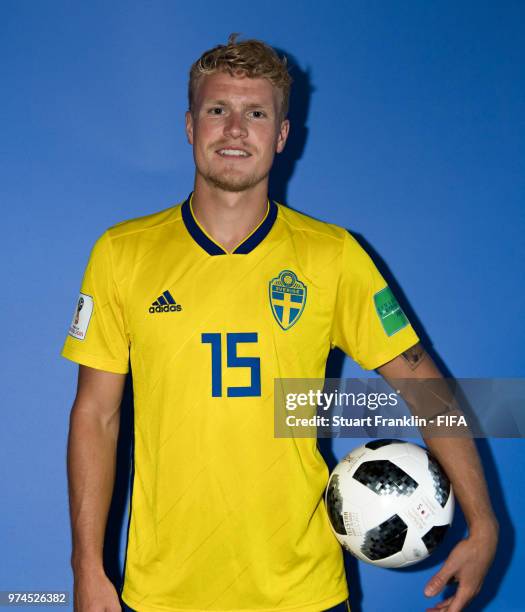 Oscar Hiljemark of Sweden poses for a photograph during the official FIFA World Cup 2018 portrait session at on June 13, 2018 in Gelendzhik, Russia.