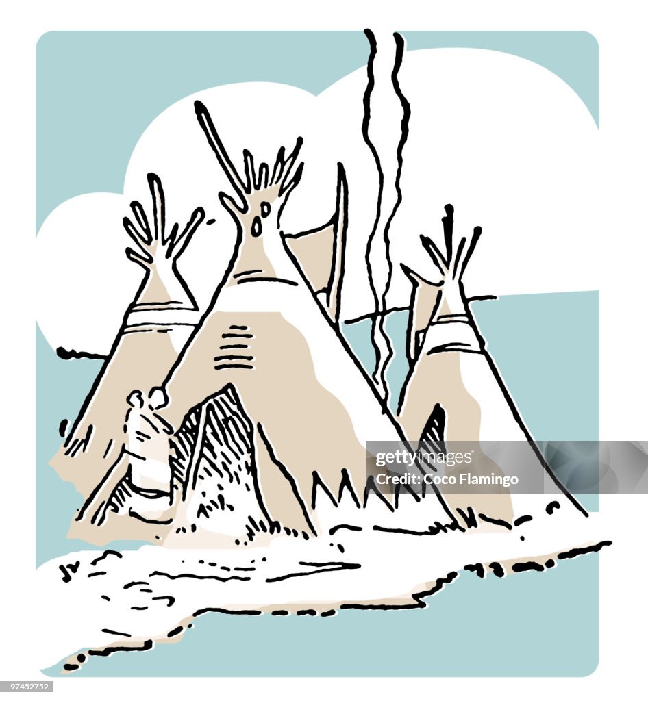 A vintage image of tee-pee huts