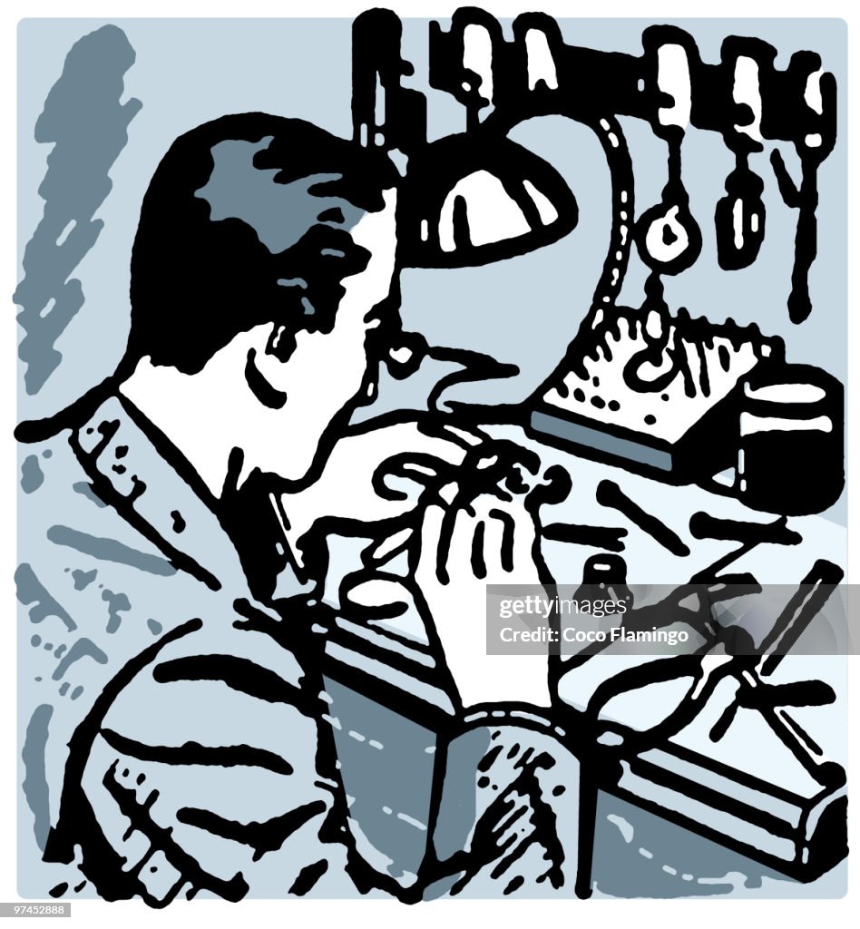 Watchmaker Drawing A Vintage Illustration Of A Watch Maker High-Res Vector Graphic - Getty ...