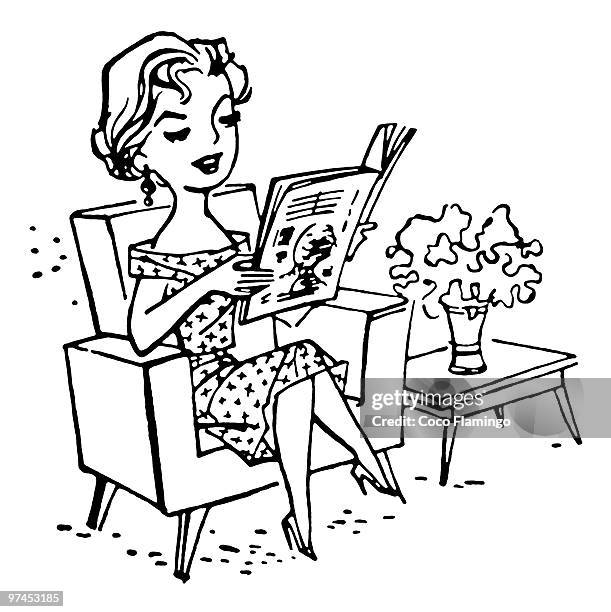 A Black And White Version Of A Vintage Cartoon Style Image Of A Woman Reading A Paper High Res Vector Graphic Getty Images A Black And White Version Of A Vintage Cartoon Style Image Of A Woman Reading A Paper High Res Vector Graphic Getty Images