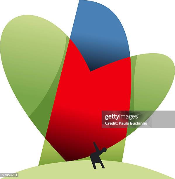 an abstract illustration of a figure carrying an over sized heart on his back - buchinho stock-grafiken, -clipart, -cartoons und -symbole