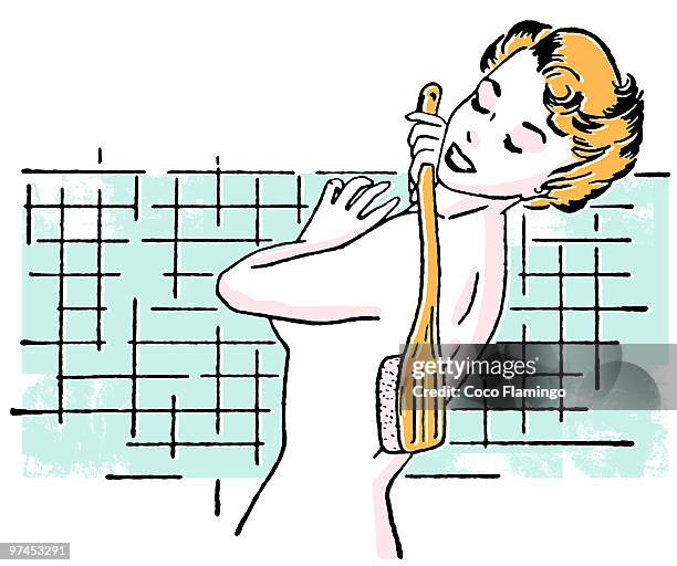 a vintage portrait of a woman in the shower - back brush stock illustrations