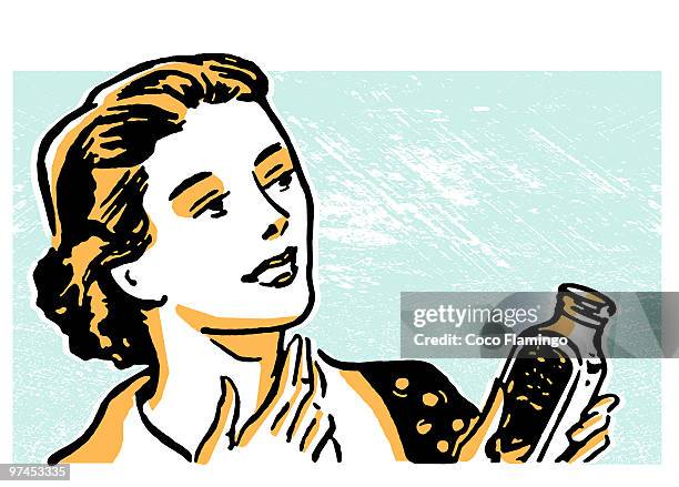 an illustration of a woman fixing her cough - tiziano vecellio stock-grafiken, -clipart, -cartoons und -symbole