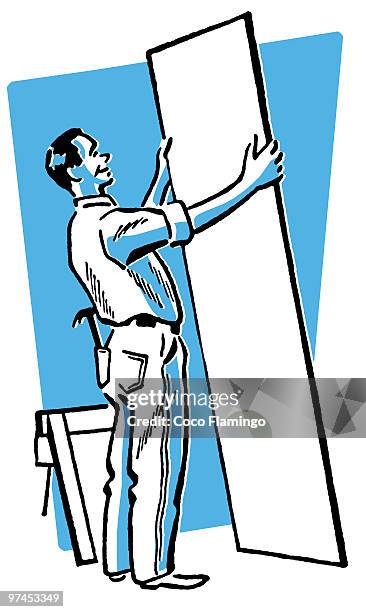 a vintage style drawing of a construction worker - panel builder stock illustrations