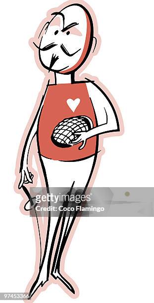 ilustraciones, imágenes clip art, dibujos animados e iconos de stock de a cartoon style illustration of a man ready for fencing - flamingo heart