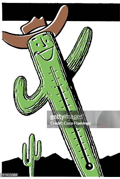a cactus thermometer - arid climate stock illustrations stock illustrations