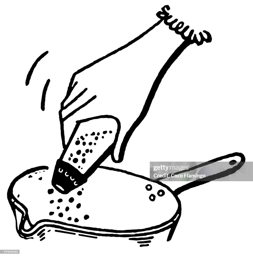 A black and white version of adding salt to the pot