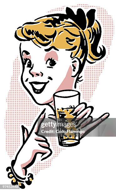 a young girl enjoying a refreshing drink - tiziano vecellio stock illustrations