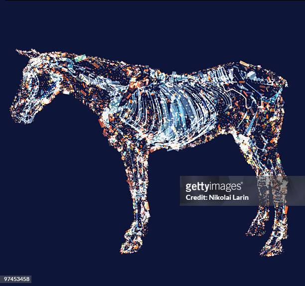 a drawing of a horse with details of muscle, tendons and bones made up of electric shapes and patter - 動物の筋肉点のイラスト素材／クリップアート素材／マンガ素材／アイコン素材