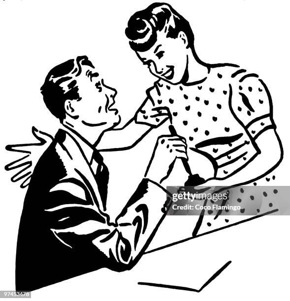 a black and white version of a man and a woman sharing a moment - bossy wife stock illustrations
