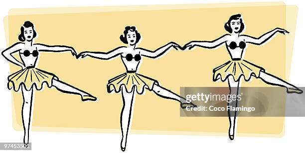 three ballerinas dancing in a row - flamingo dance stock illustrations