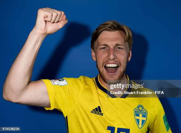 Emil Forsberg of Sweden poses for a photograph during the official FIFA World Cup 2018 portrait session at on June 13, 2018 in Gelendzhik, Russia.