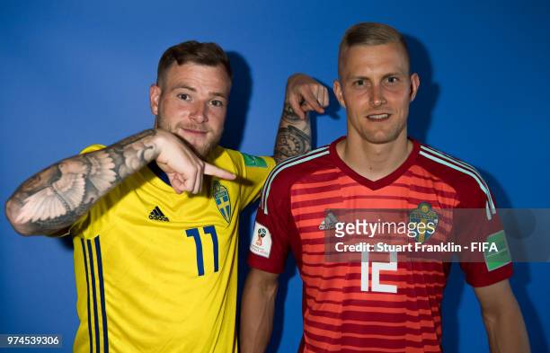 John Guidetti and Karl-Johan Johnsson of Sweden poses for a photograph during the official FIFA World Cup 2018 portrait session at on June 13, 2018...