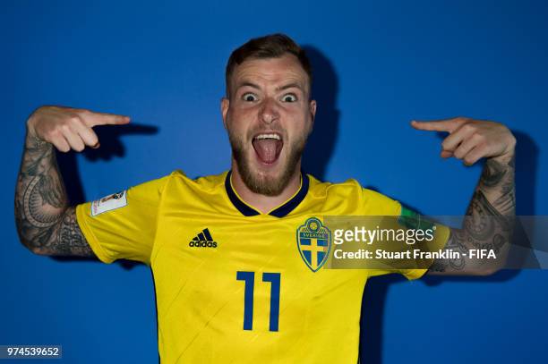 John Guidetti of Sweden poses for a photograph during the official FIFA World Cup 2018 portrait session at on June 13, 2018 in Gelendzhik, Russia.