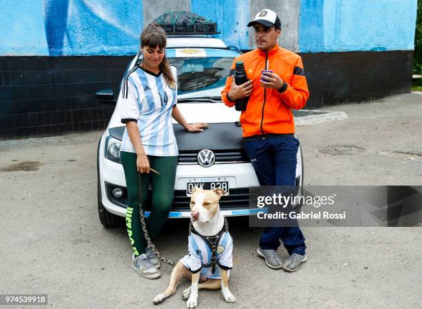 Mariana, Draco and Tomy pose for a photo. Tomy and Mariana left Argentina 32 months ago in their brand new Saveiro heading the World Cup and have no...