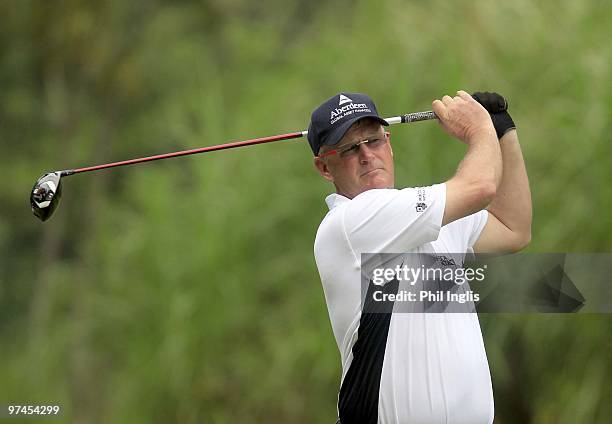 Sandy Lyle of Scotland in action during the first round of the Aberdeen Brunei Senior Masters presented by The Stapleford Forum played at the Empire...