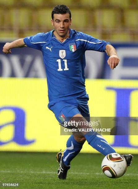Italy's Antonio Di Natale controls the ball during their friendly football match Italy vs Cameroon, on March 3, 2010 at Louis II stadium in Monaco....